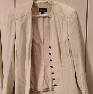 Chic Cream Leather Blazer with Button Detail
